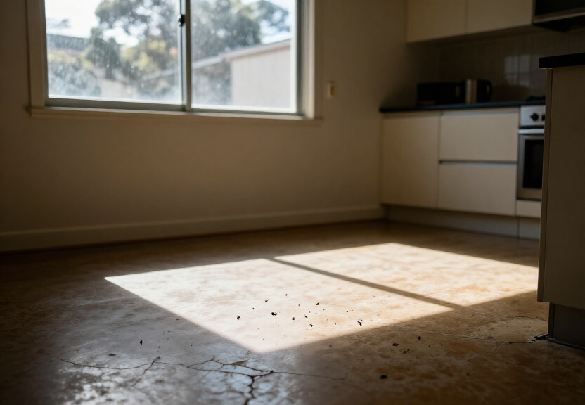 Rodent droppings in a Haberfield storage area before treatment